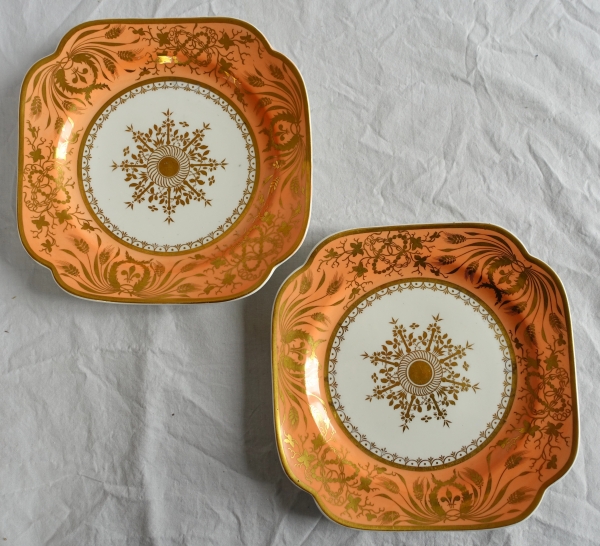 Manufacture Spode : paire d'assiettes à gâteaux en porcelaine mandarine et or - XIXe siècle vers 1820