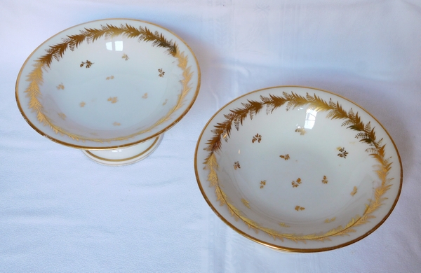 Pair of Paris porcelain dessert dishes, Empire period, early 19th century, Locre manufacture