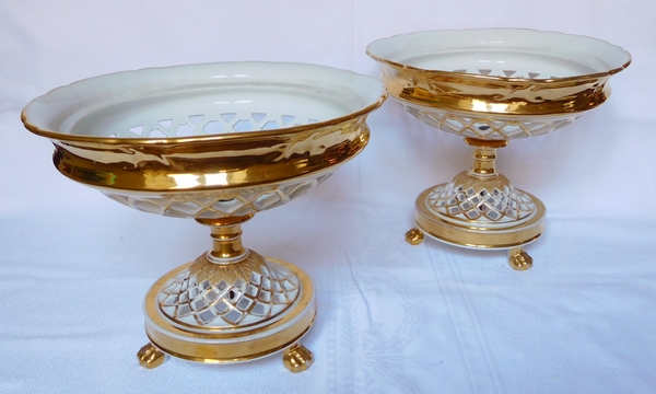 Pair of Paris porcelain reticulated cups enhanced with fine gold, early 19th century circa 1830