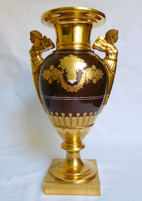 Grande paire de vases en porcelaine d'époque Empire - Manufacture Felly - 37cm