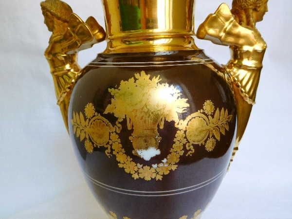 Grande paire de vases en porcelaine d'époque Empire - Manufacture Felly - 37cm