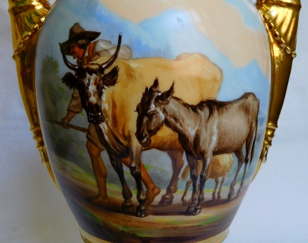 Grande paire de vases en porcelaine d'époque Empire - Manufacture Felly - 37cm