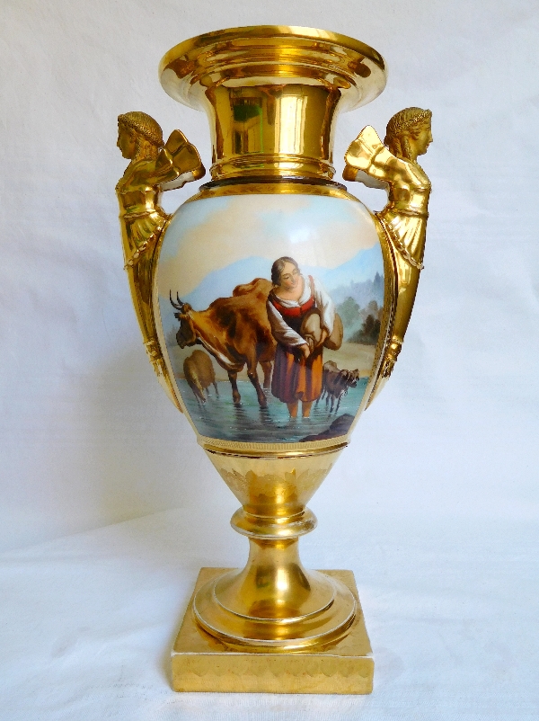 Grande paire de vases en porcelaine d'époque Empire - Manufacture Felly - 37cm