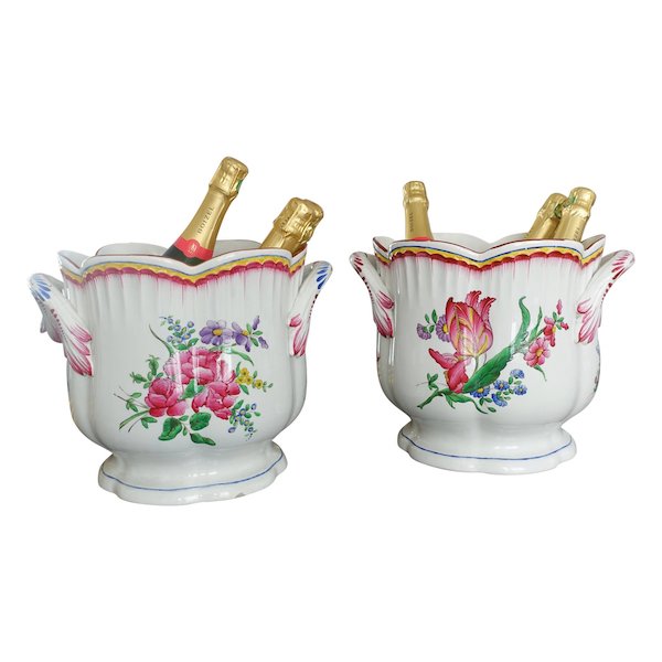 Pair of large Luneville earthenware planters or champagne pots - 19th century