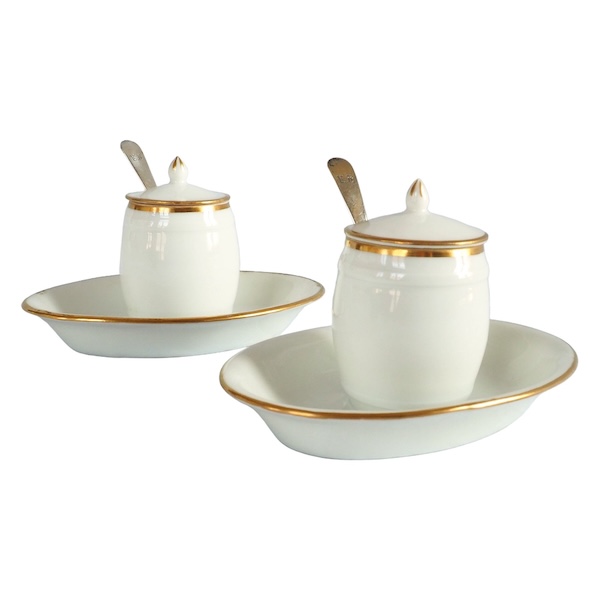 Nast : pair of Empire Paris porcelain mustard pots enhanced with fine gold - early 19th century