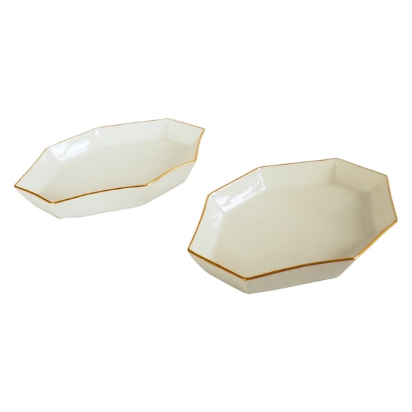 Nast : pair of Empire porcelain 8-sided dishes enhanced with fine gold - early 19th century