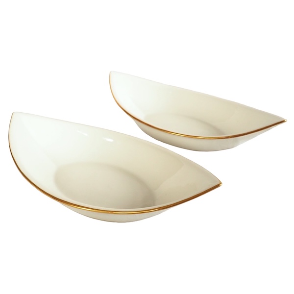 Nast : pair of Empire porcelain navette-shaped dishes enhanced with fine gold - early 19th century