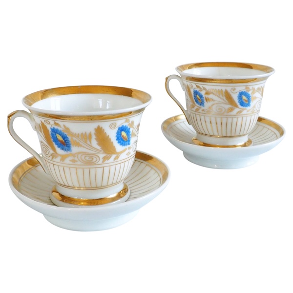 Paire de tasses à déjeuner en porcelaine de Paris, époque Restauration début XIXe siècle