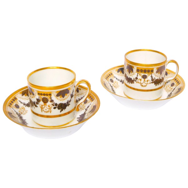 Paire de tasses à café litron en porcelaine d'époque Louis XVI Directoire fin XVIIIe siècle