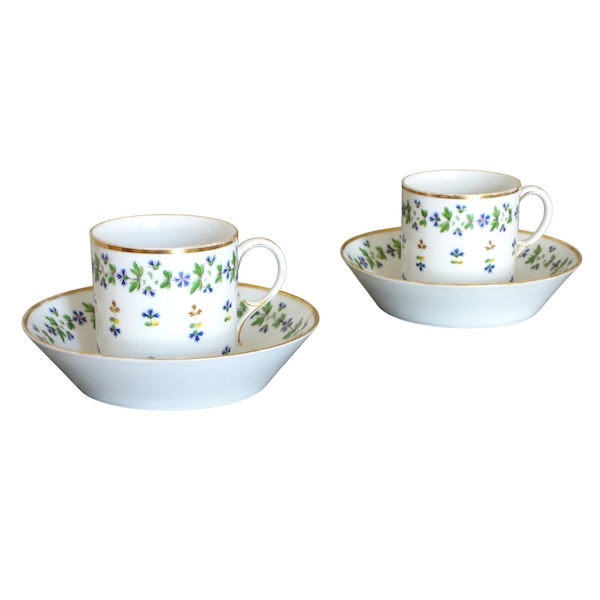 Manufacture du Duc d'Angoulême - paire de tasses litron aux Barbeaux en porcelaine XVIIIe signées