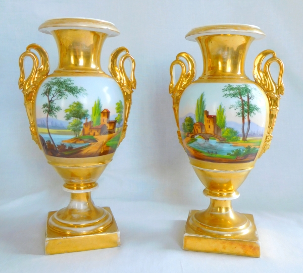 Pair of Empire Paris porcelain ornamental vases, early 19th century