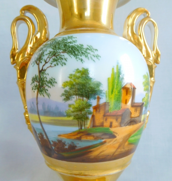 Pair of Empire Paris porcelain ornamental vases, early 19th century