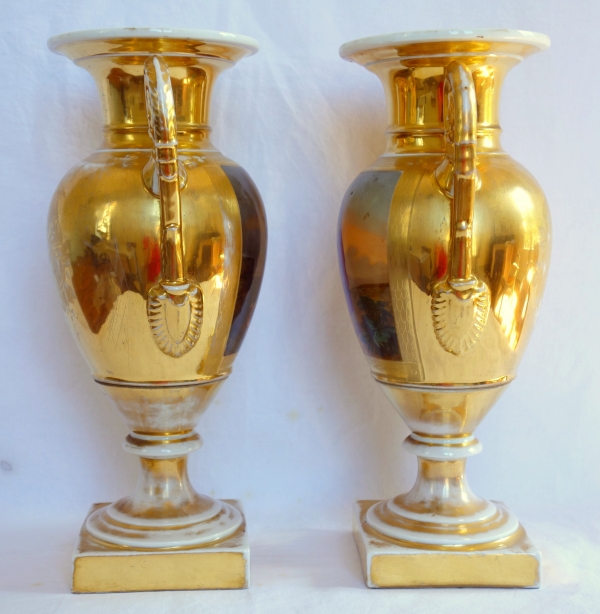 Pair of tall Empire Paris porcelain vases, early 19th century - 32cm