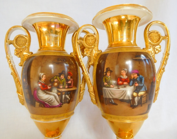 Paire de vases Empire en porcelaine de Paris - paysages italiens