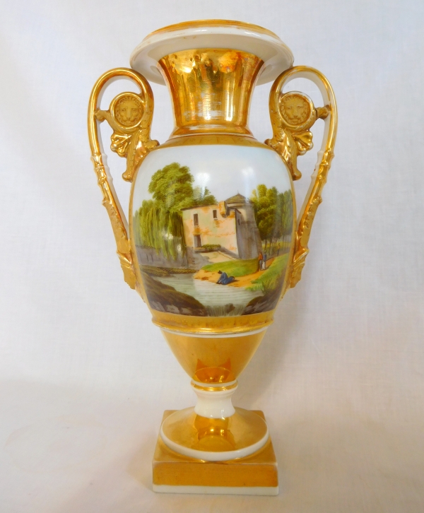 Pair of Paris porcelain Empire vases - Italian landscapes - 25cm