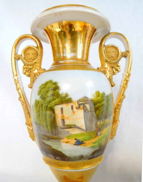 Pair of Paris porcelain Empire vases - Italian landscapes - 25cm