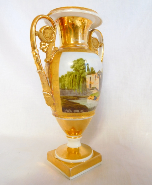 Pair of Paris porcelain Empire vases - Italian landscapes - 25cm