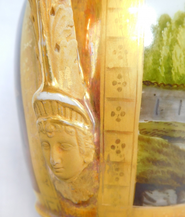 Pair of Paris porcelain Empire vases - Italian landscapes - 25cm