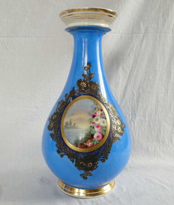 Pair of tall polychromatic Paris porcelain vases, Napoleon III period - 33cm