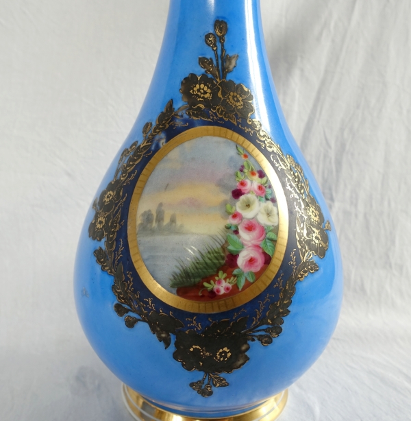 Pair of tall polychromatic Paris porcelain vases, Napoleon III period - 33cm