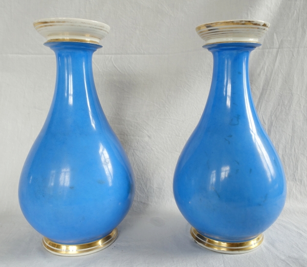 Pair of tall polychromatic Paris porcelain vases, Napoleon III period - 33cm