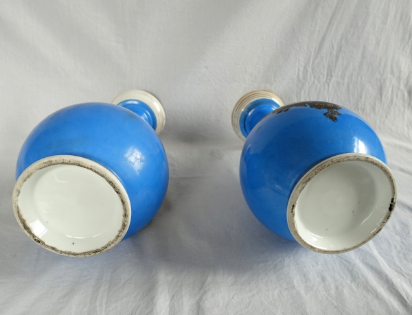 Pair of tall polychromatic Paris porcelain vases, Napoleon III period - 33cm