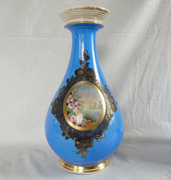 Pair of tall polychromatic Paris porcelain vases, Napoleon III period - 33cm