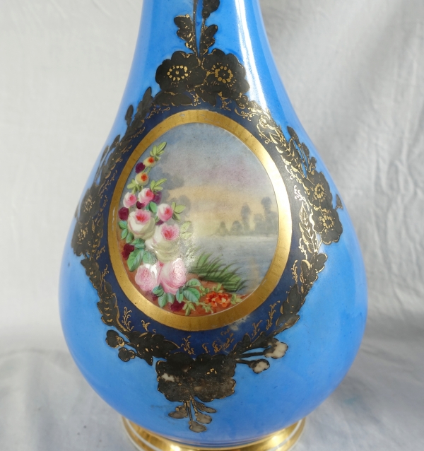 Pair of tall polychromatic Paris porcelain vases, Napoleon III period - 33cm