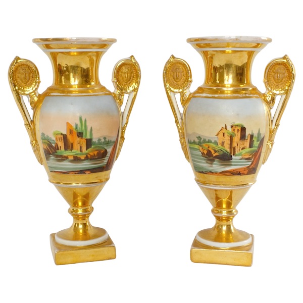 Pair of Paris porcelain Empire vases, early 19th century circa 1830