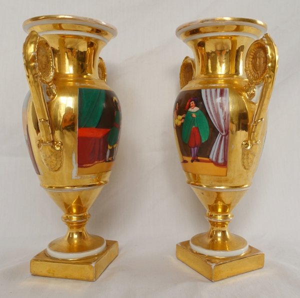 Pair of Paris porcelain Empire vases, early 19th century circa 1830