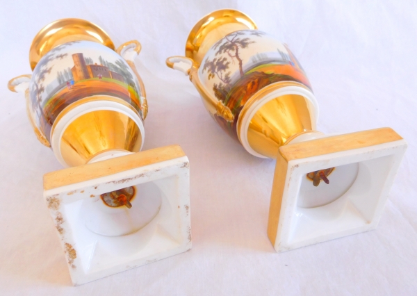 Pair of Paris porcelain Empire vases - Italian landscapes - 27cm