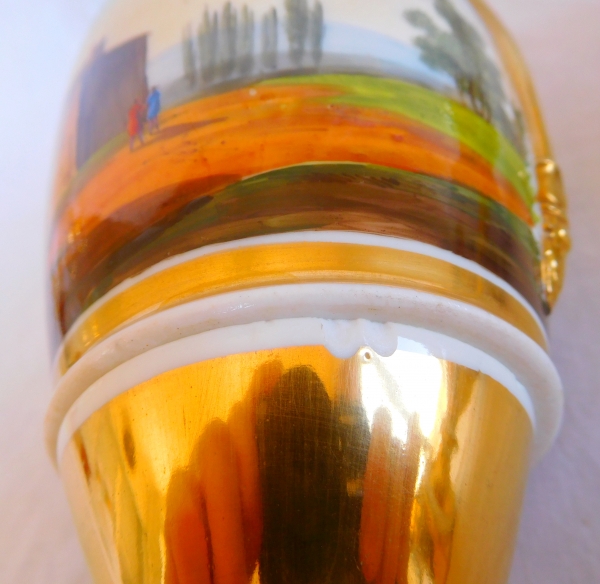 Pair of Paris porcelain Empire vases - Italian landscapes - 27cm