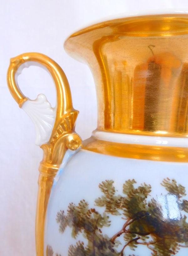 Pair of Paris porcelain Empire vases - Italian landscapes - 27cm