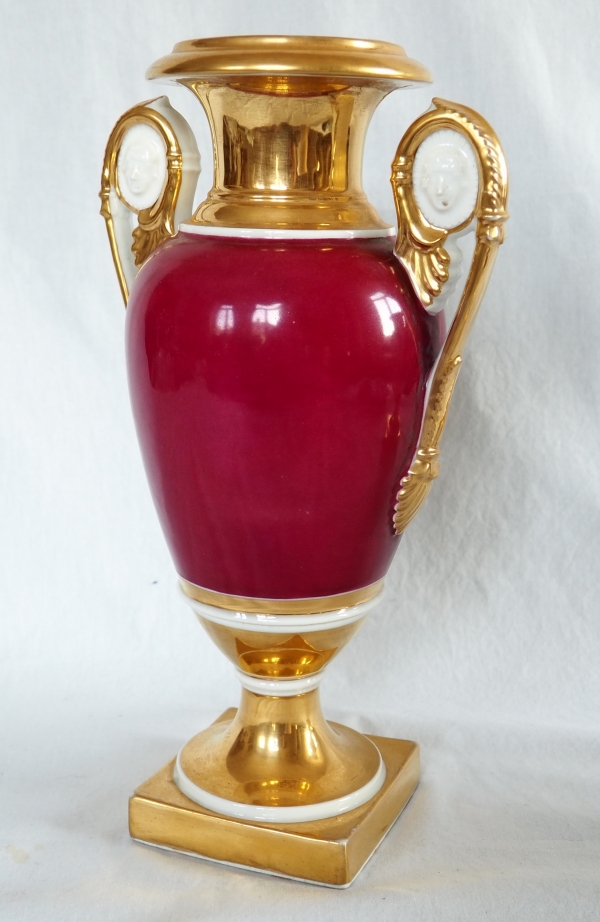 Pair of Empire Paris porcelain vases, polychromatic and gilt decoration - 32.5cm