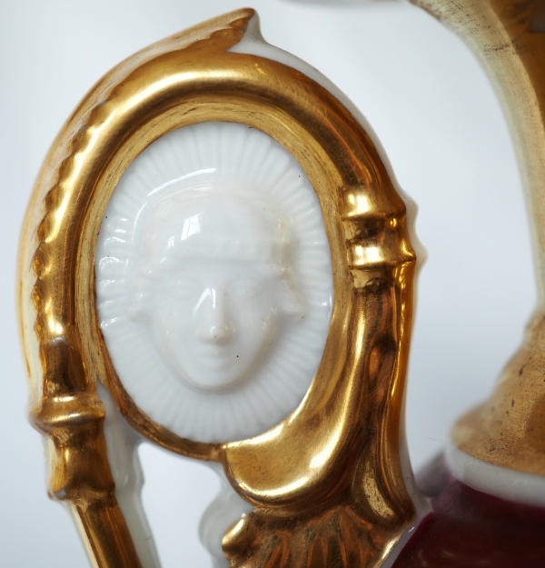 Pair of Empire Paris porcelain vases, polychromatic and gilt decoration - 32.5cm