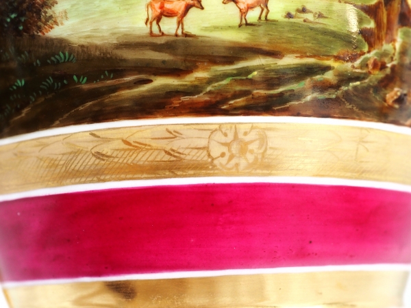 Pair of Empire Paris porcelain vases, polychromatic and gilt decoration - 32.5cm