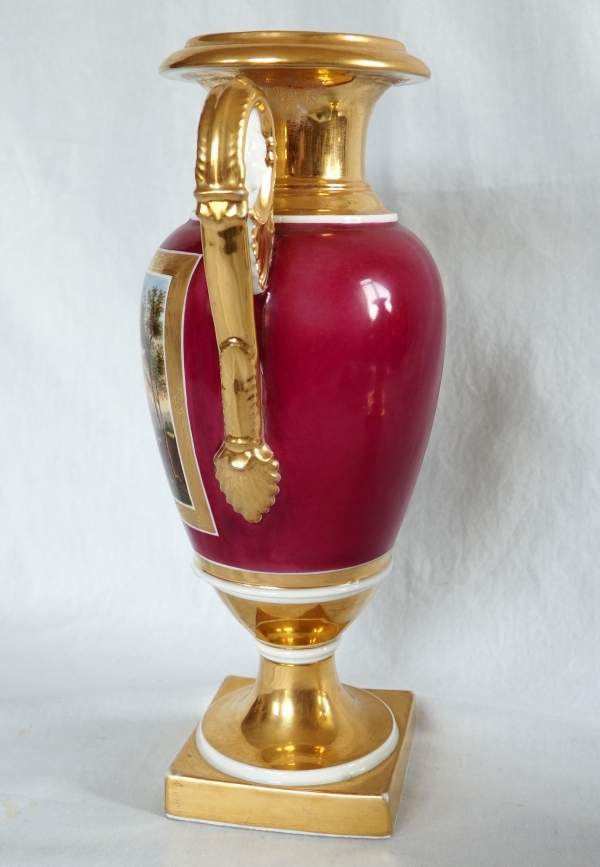 Pair of Empire Paris porcelain vases, polychromatic and gilt decoration - 32.5cm