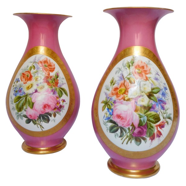 Paire d'importants vases potiches en porcelaine de Paris, époque Napoléon III - 38cm