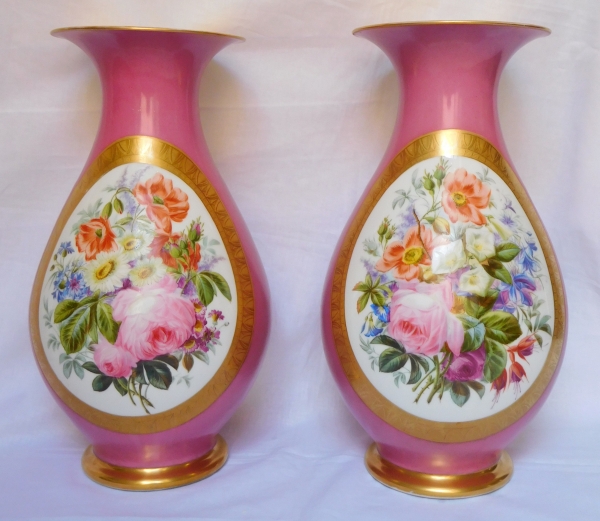 Pair of tall Paris porcelain potiches / vases, Napoleon III production - 38cm