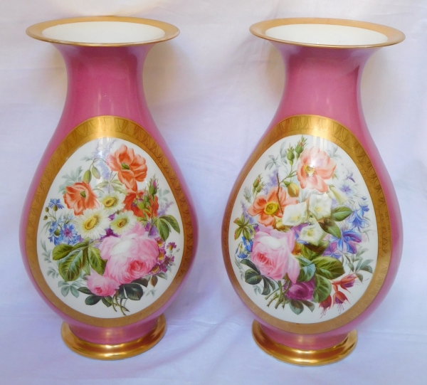 Pair of tall Paris porcelain potiches / vases, Napoleon III production - 38cm