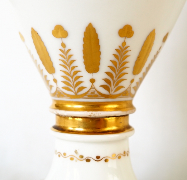 Sevres Manufacture : pair of tall porcelain vases enhanced with fine gold, marble base