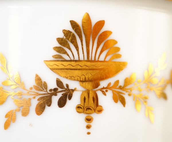 Sevres Manufacture : pair of tall porcelain vases enhanced with fine gold, marble base