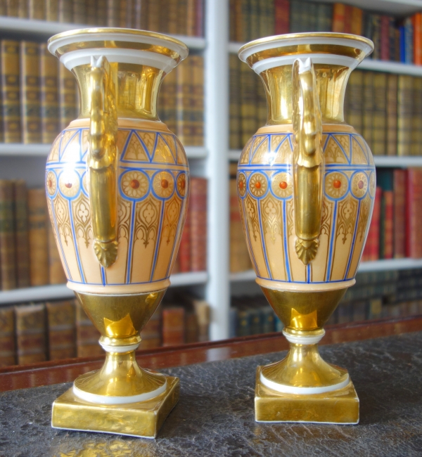 Pair of Charles X Empire Paris porcelain ornamental vases - circa 1830