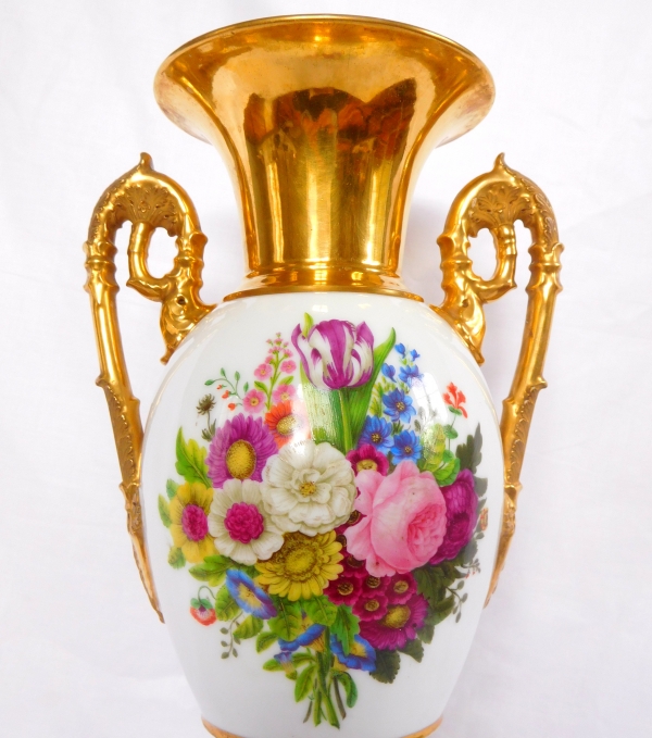 Paire de grands vases d'ornement Empire en porcelaine, époque Restauration 1820 - 36cm