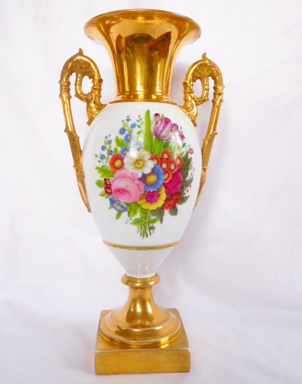 Paire de grands vases d'ornement Empire en porcelaine, époque Restauration 1820 - 36cm