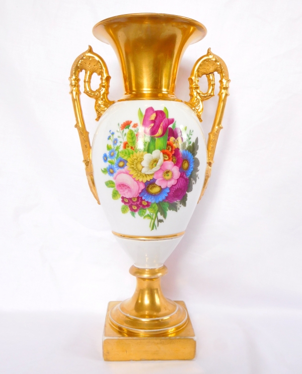 Paire de grands vases d'ornement Empire en porcelaine, époque Restauration 1820 - 36cm