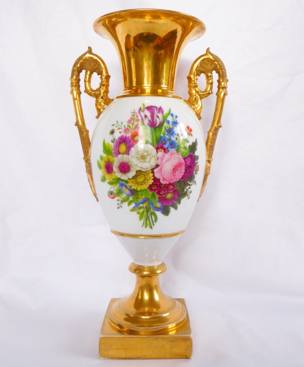 Paire de grands vases d'ornement Empire en porcelaine, époque Restauration 1820 - 36cm