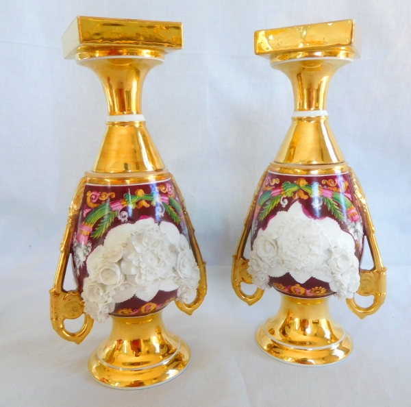 Pair of Empire Paris porcelain and biscuit vases, early 19th century circa 1820