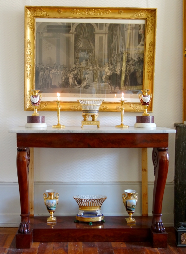 Pair of Empire Paris porcelain and biscuit vases, early 19th century circa 1820