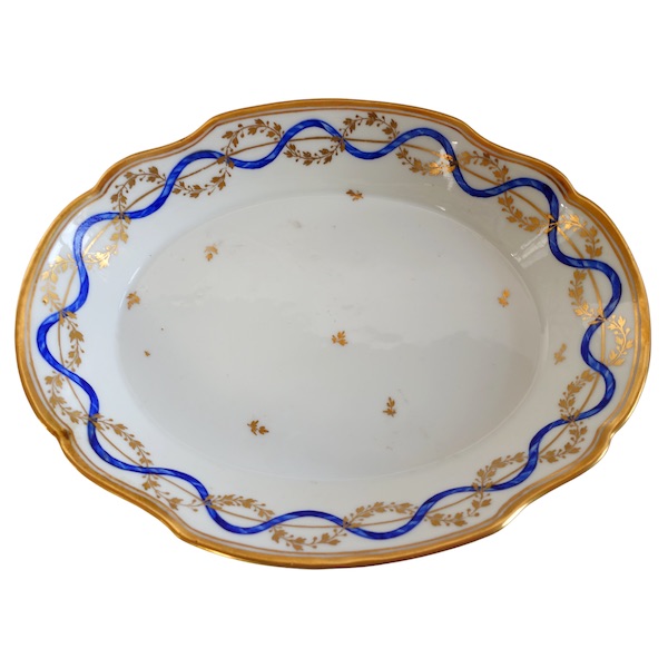 Petit plateau en porcelaine de Paris blanche, bleue et or - époque Louis XVI, XVIIIe siècle